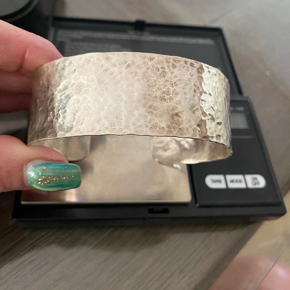 Gorgeous Heavy Sterling Silver Hammered Cuff Bracelet with Bear Claw Design